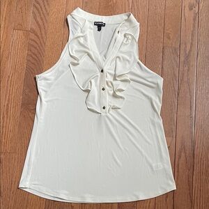 Express - Luxe Ivory Ruffle Front Blouse